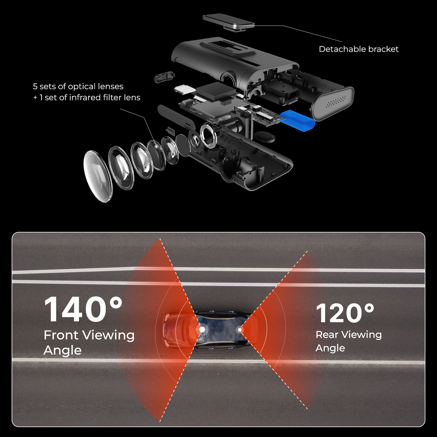 Road Angel Halo Pro 2K Front- & 1K Heck-Dashcam mit Dual-Parkmodus