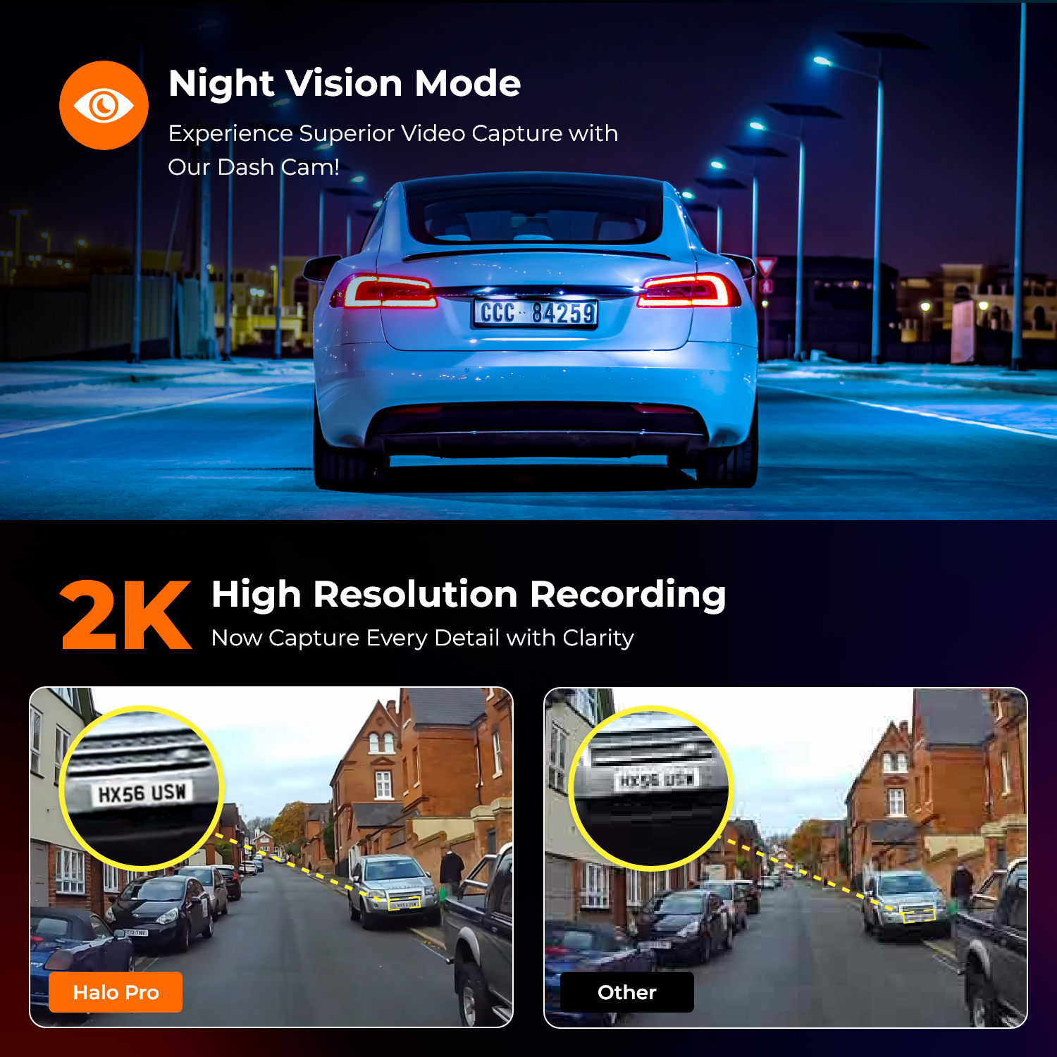 Road Angel Halo Pro 2K Front- & 1K Heck-Dashcam mit Dual-Parkmodus
