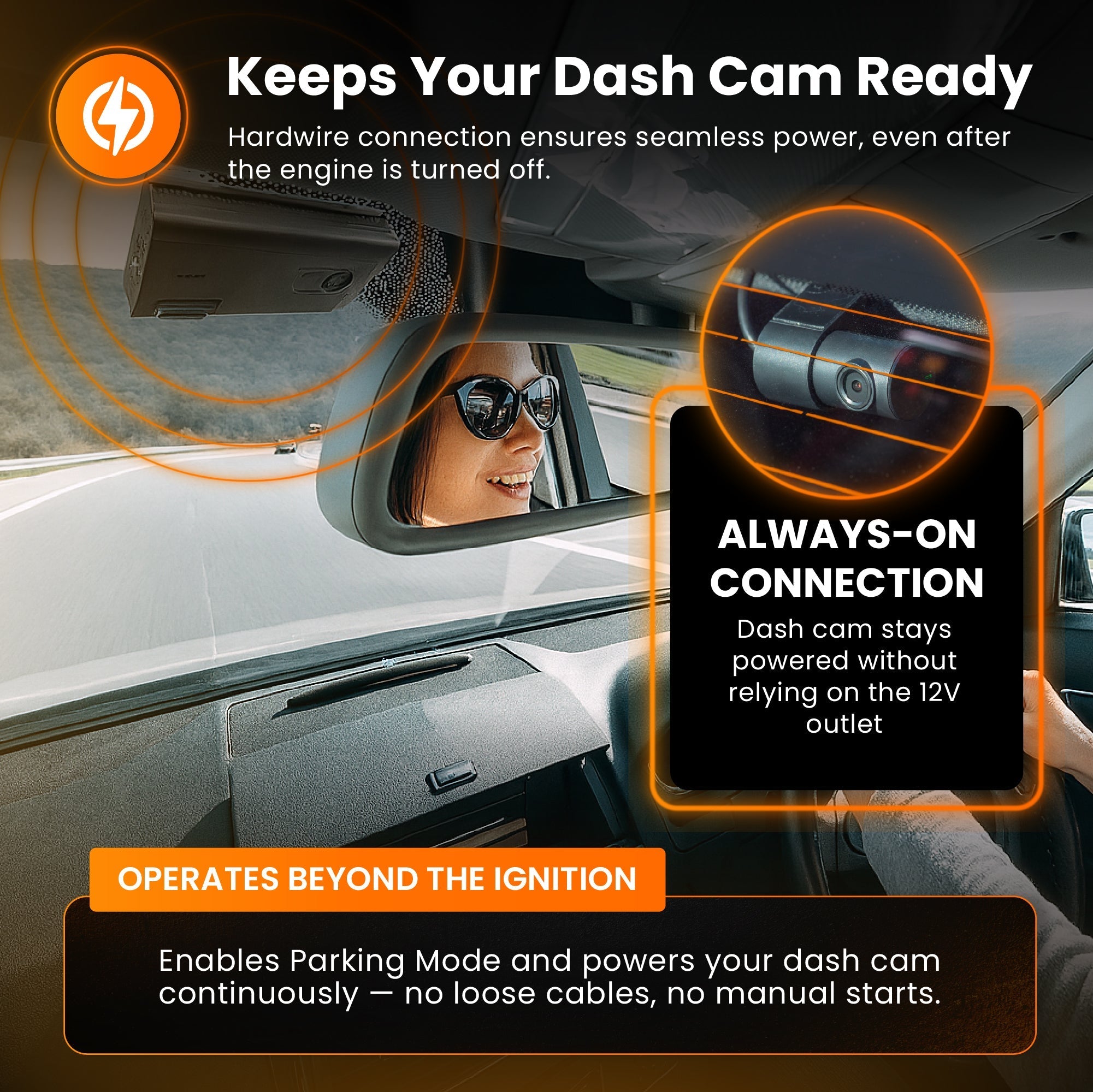 HWK5VC-OBD Road Angel Halo Dashcam 5V 2-in-1 Festverdrahtungssatz mit USB Typ-C, Sicherungsabgriffen & OBD2