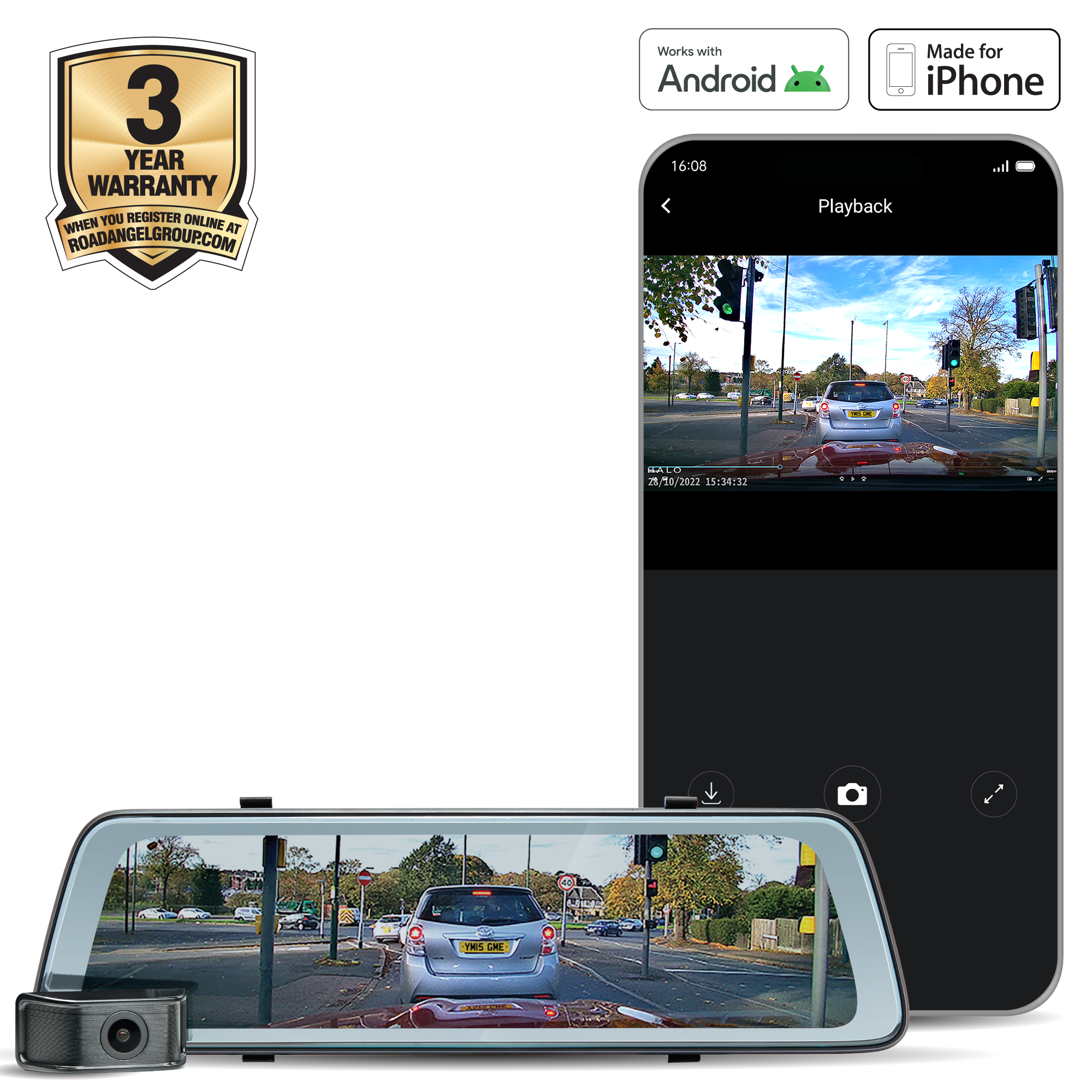 Road Angel Halo View 2 Rückspiegel-Dashcam mit 10-Zoll-Touchscreen & Dual-Parkmodus