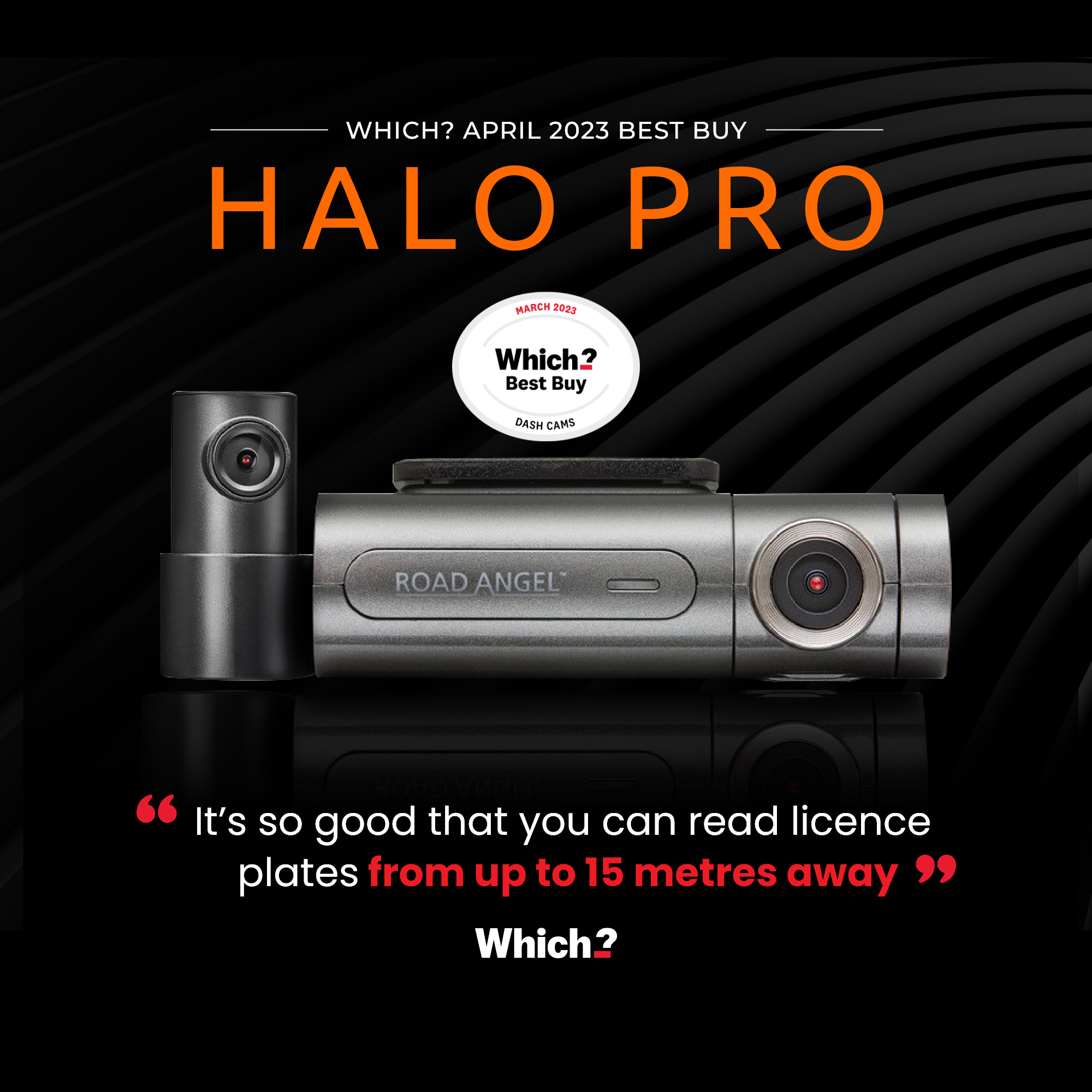 Road Angel Halo Pro Front- & Heck-Dashcam mit SD-Karte & Festverdrahtungssatz im Bundle