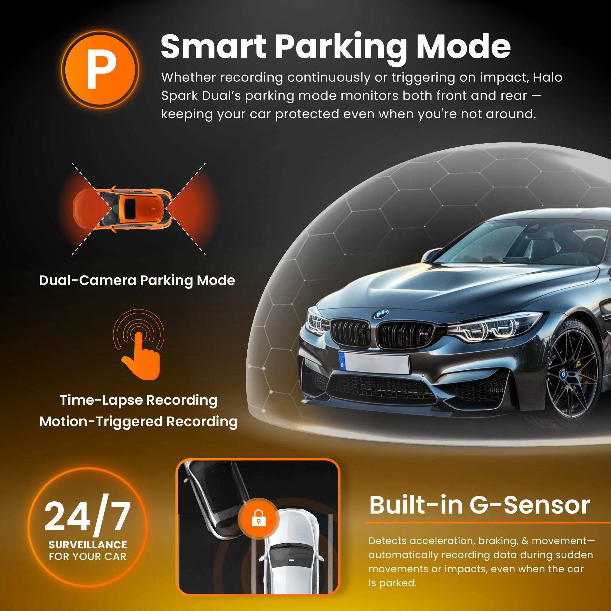 Halo Spark Dual Full HD 1080p Front- & Heck-Dashcam mit Dual-Parkmodus & Wintermodus (USB-C)