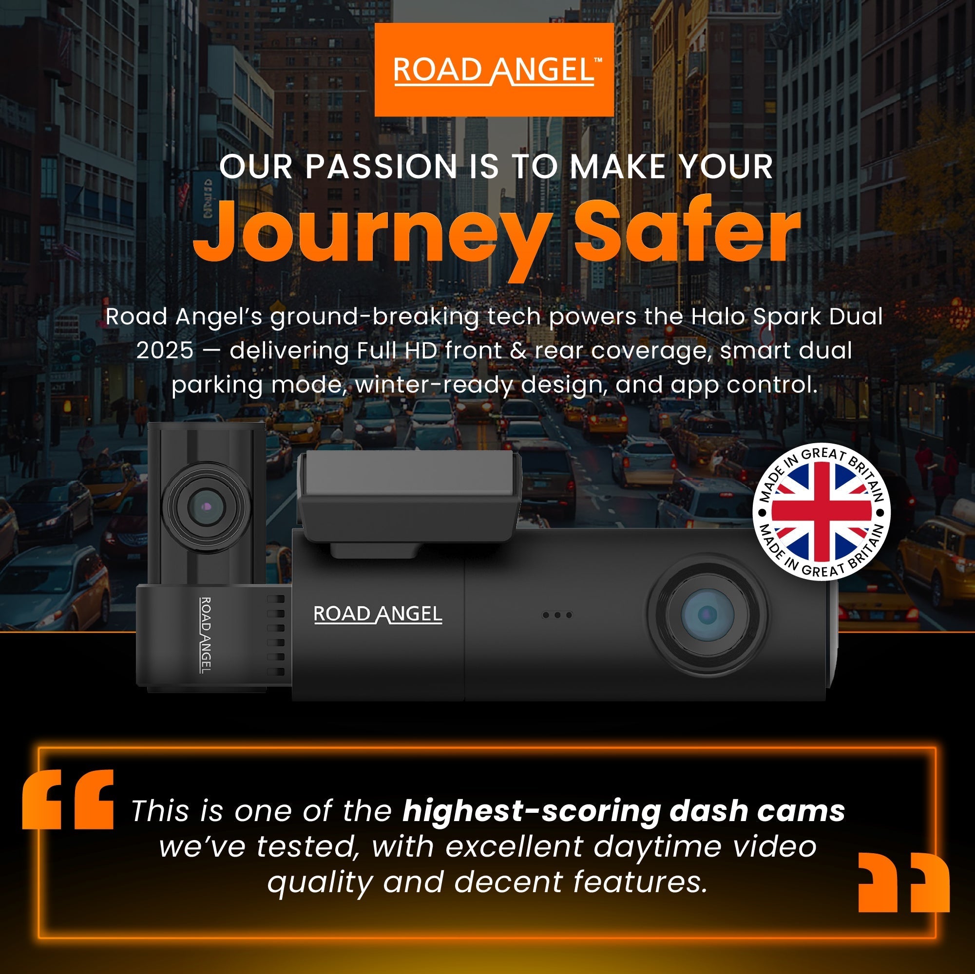 Halo Spark Dual Full HD 1080p Front- & Heck-Dashcam mit Dual-Parkmodus & Wintermodus (USB-C)