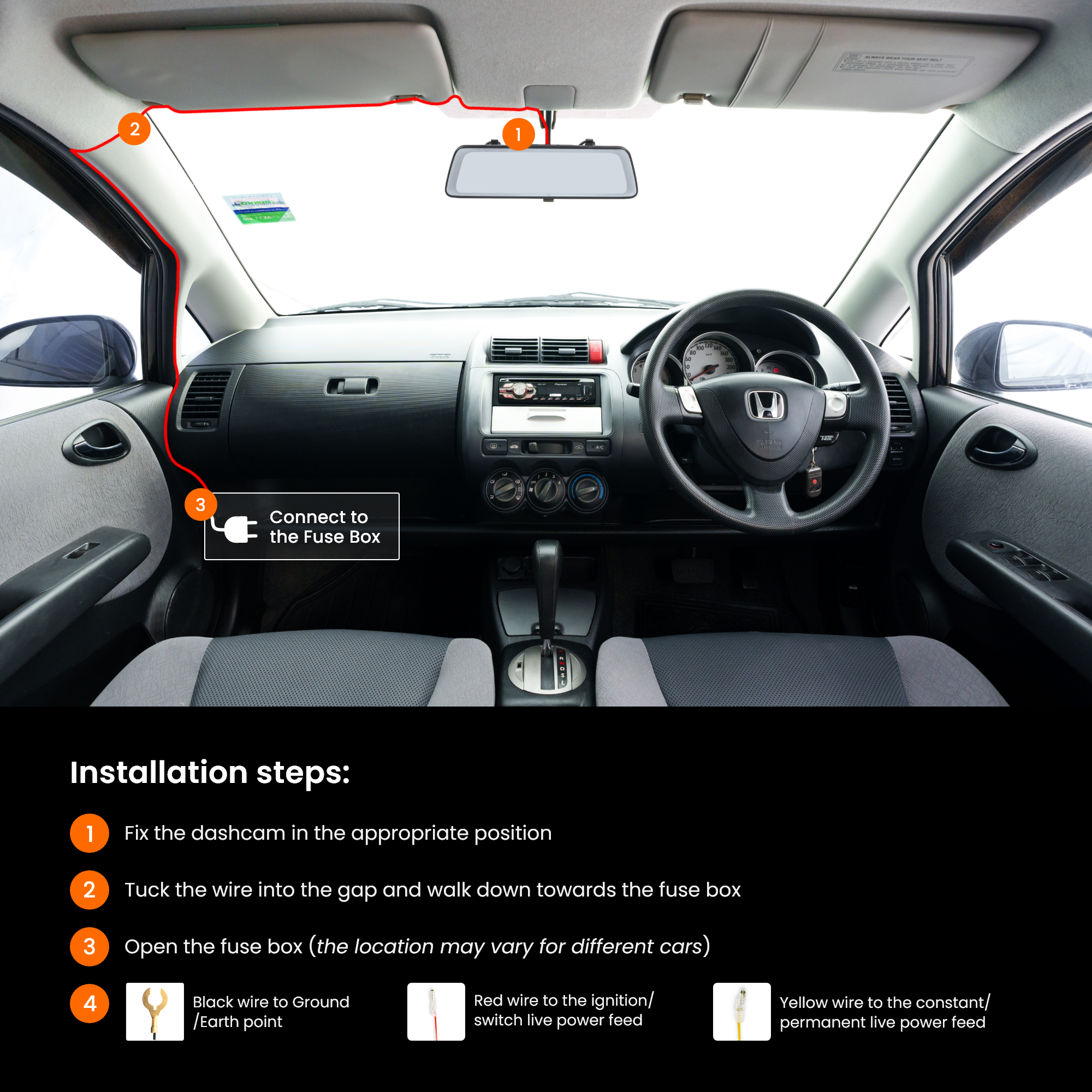 HWK5VIEW – Road Angel Halo Dashcam-Festverdrahtungssatz für Halo View / Halo Vision