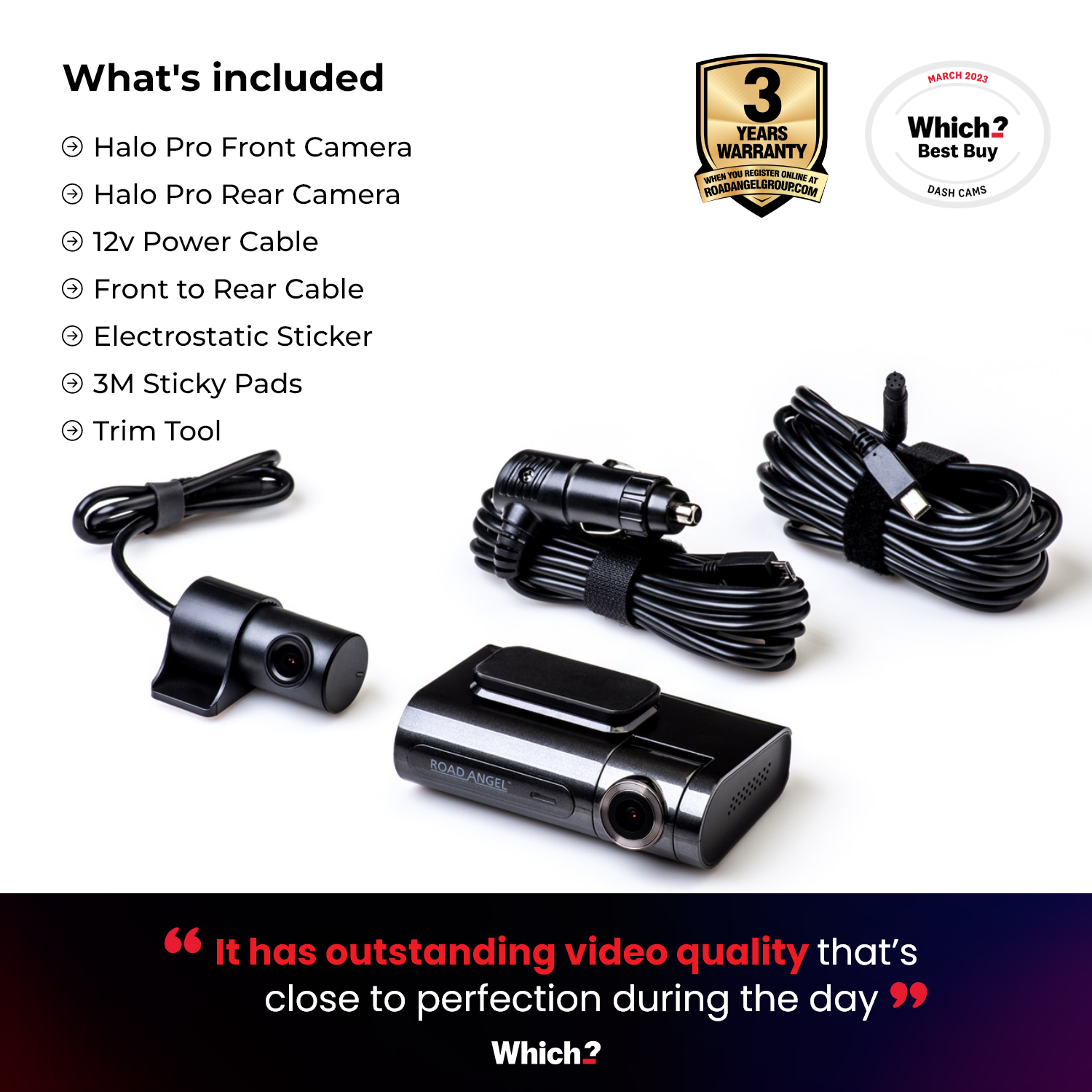 Road Angel Halo Pro 2K Front- & 1K Heck-Dashcam mit Dual-Parkmodus