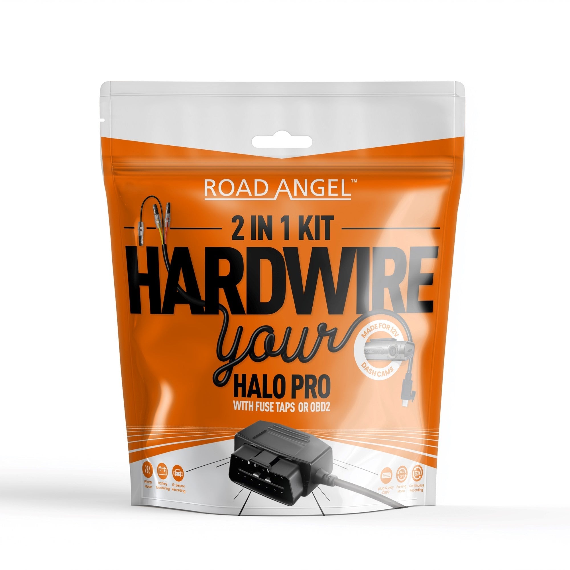 HWK12VC-OBD Road Angel Halo Pro Dashcam 12V 2-in-1 Festverdrahtungssatz mit USB Typ-C, Sicherungsabgriffen & OBD2