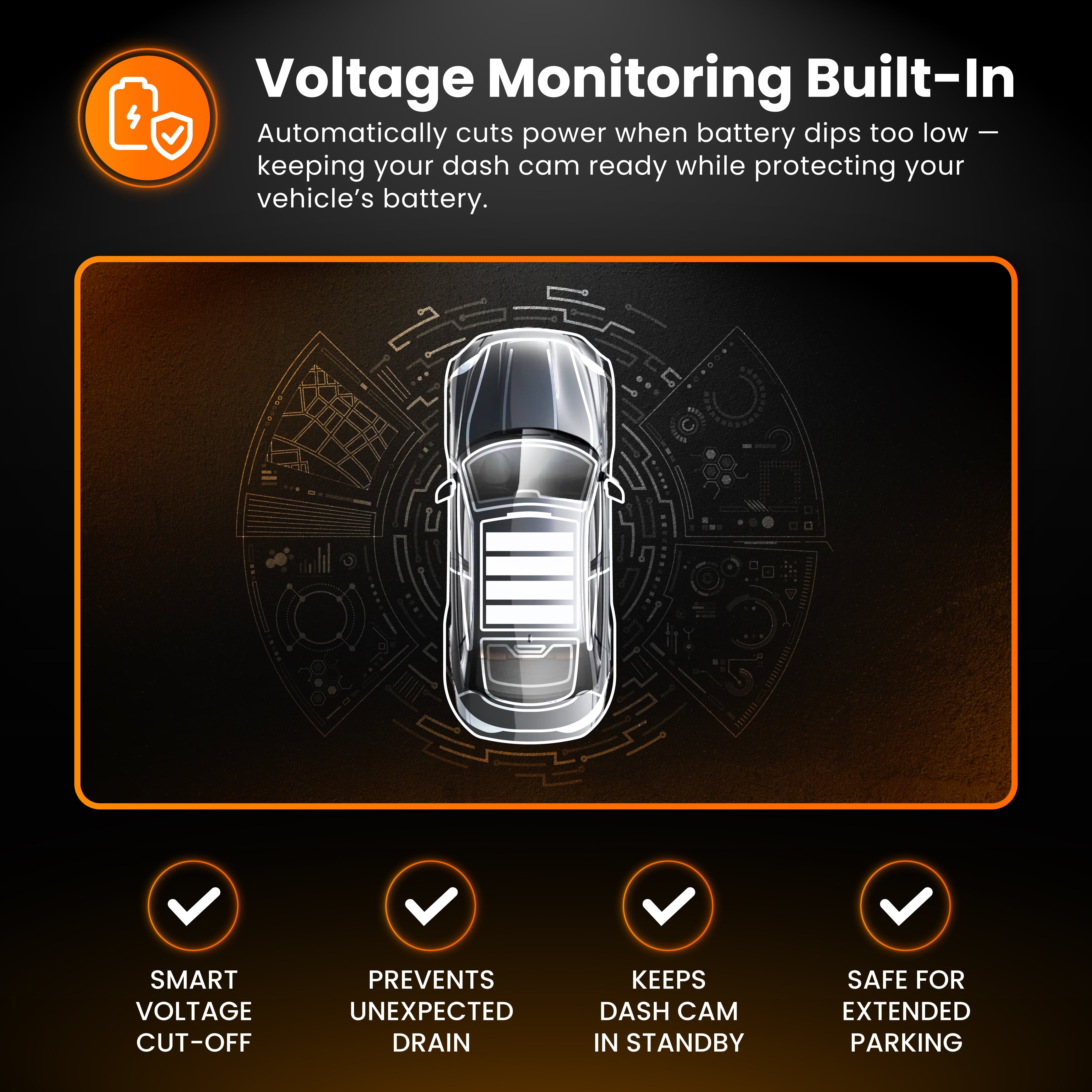 HWK12VC-OBD Road Angel Halo Pro Dashcam 12V 2-in-1 Festverdrahtungssatz mit USB Typ-C, Sicherungsabgriffen & OBD2