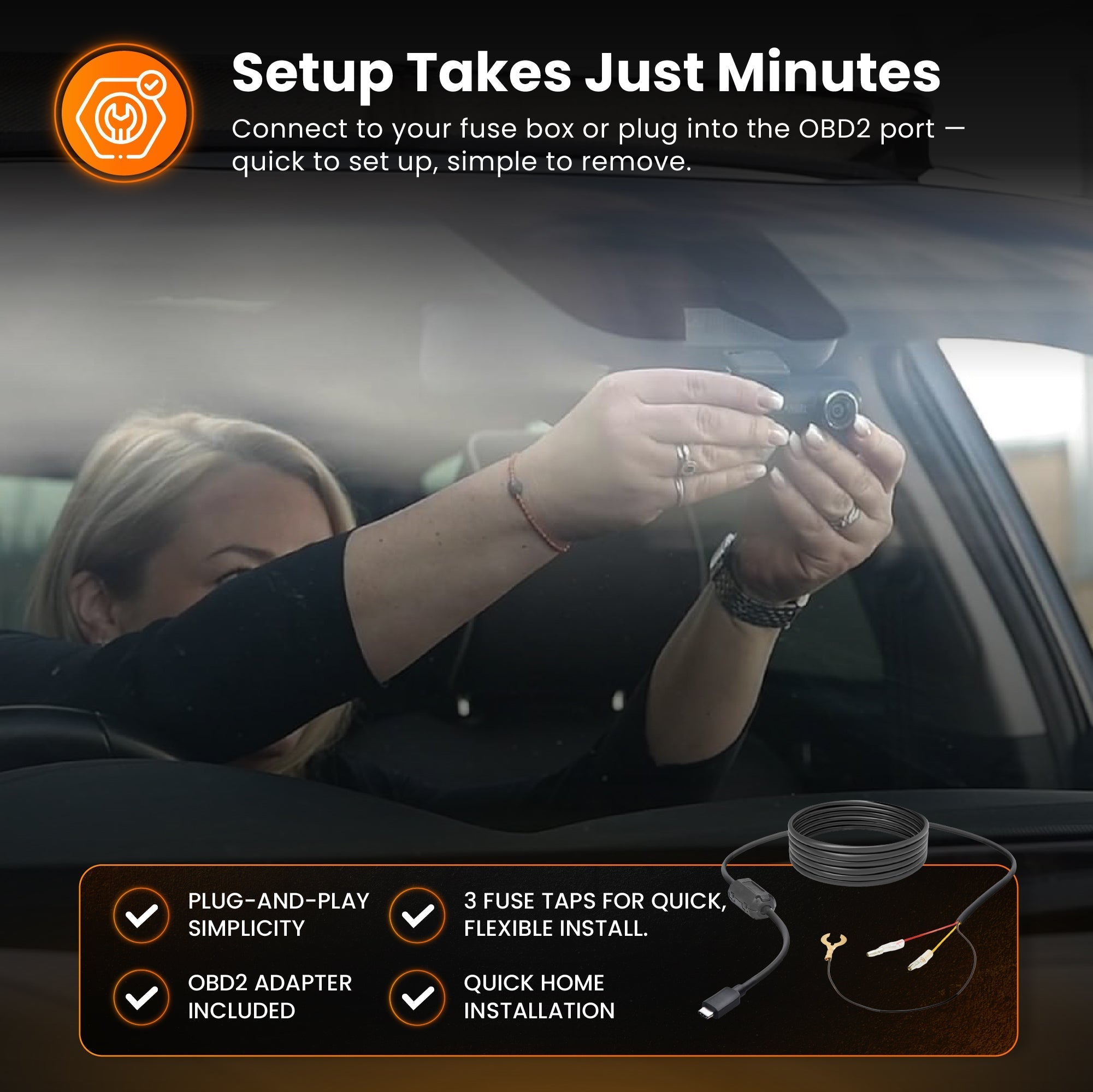 HWK5VC-OBD Road Angel Halo Dashcam 5V 2-in-1 Festverdrahtungssatz mit USB Typ-C, Sicherungsabgriffen & OBD2