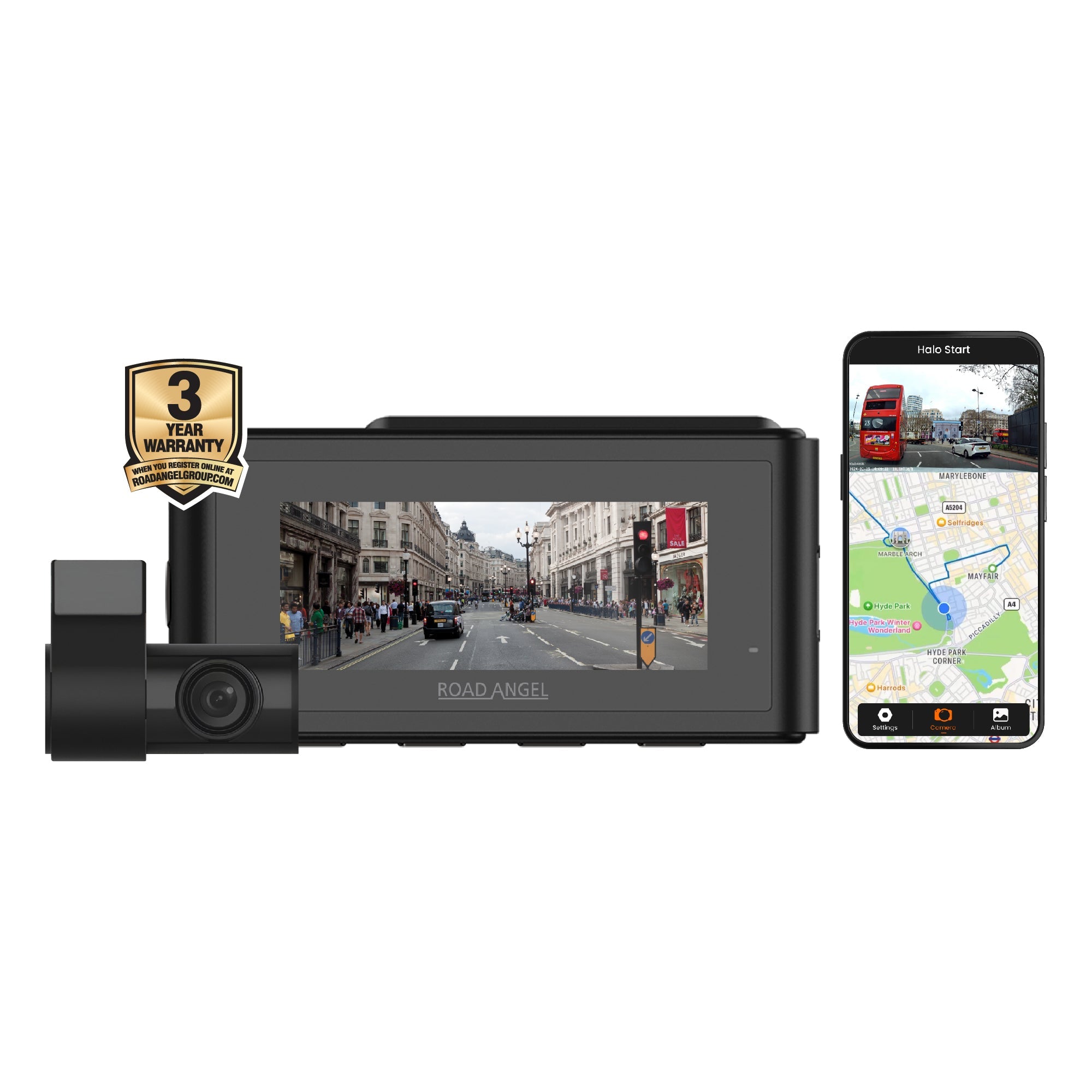 Road Angel Halo Play 4K Dual-Dashcam mit 3,2"-Display, Parkmodus & Schnellwechselhalterung