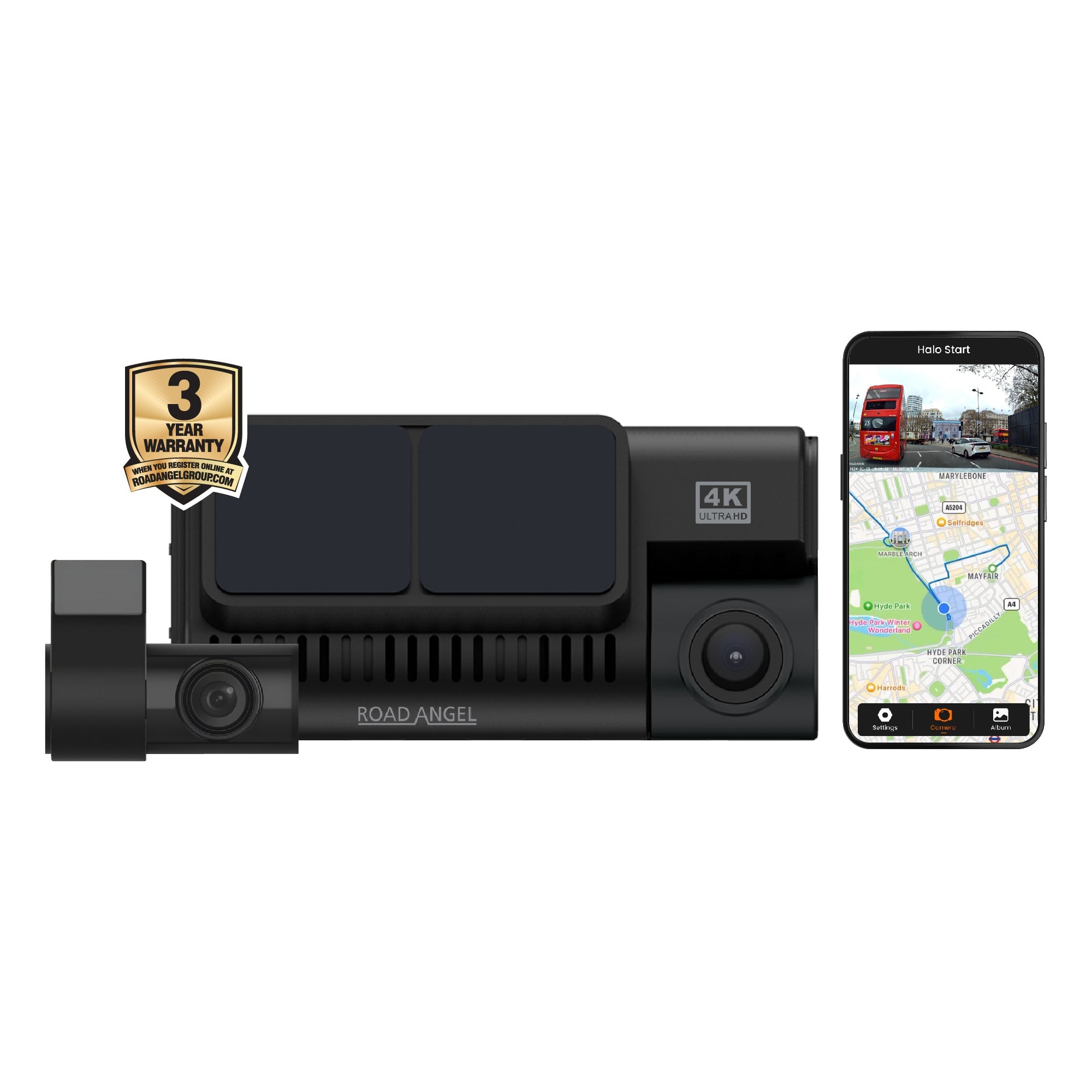 Road Angel Halo Ultima 4K Dual-Dashcam mit Parkmodus & Schnellwechselhalterung