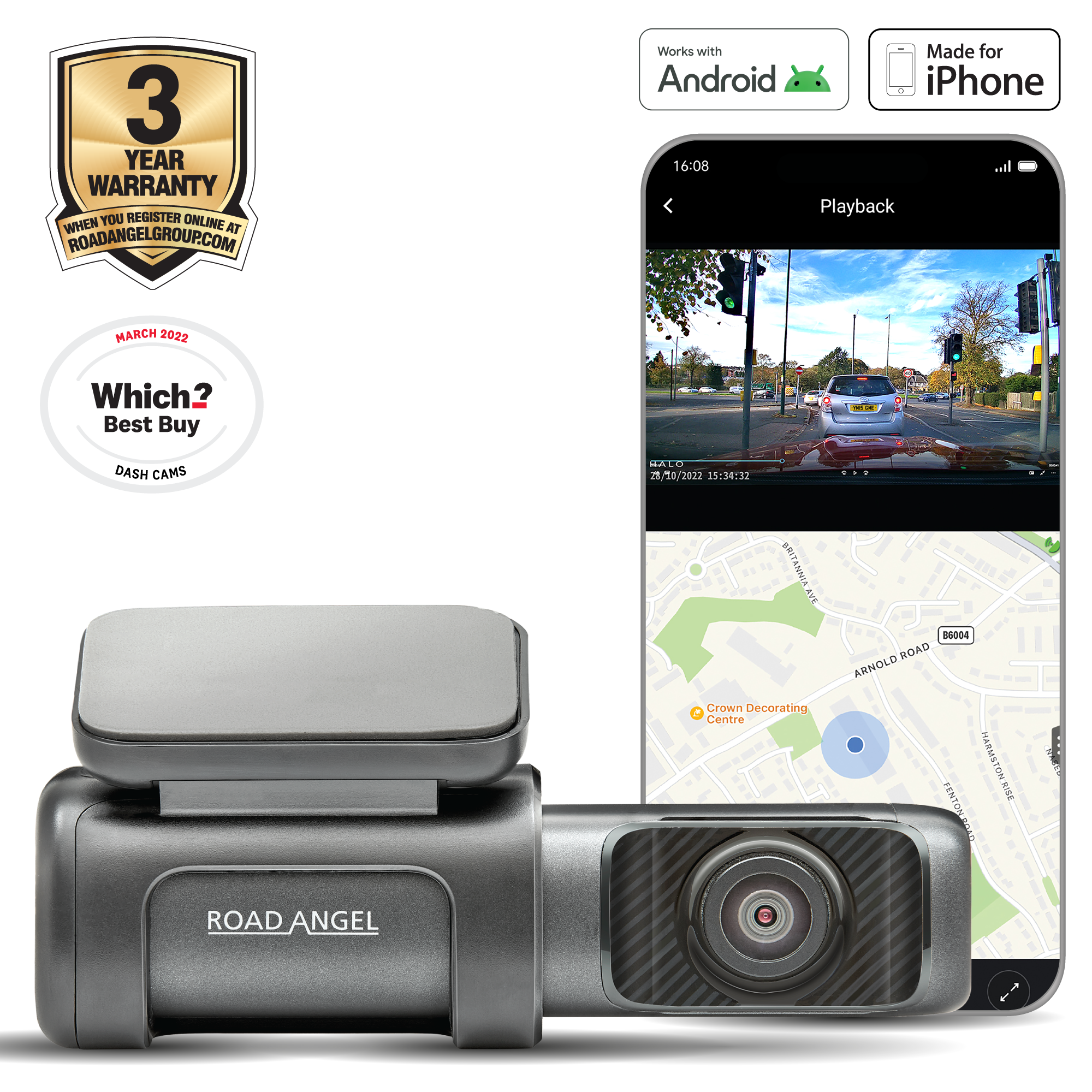 Road Angel Halo Ultra 4K Dashcam mit Parkmodus & internem 64-GB-SSD-Speicher