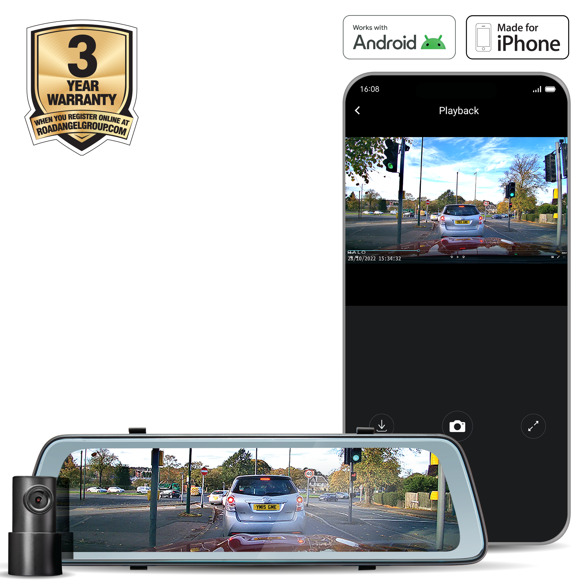 Road Angel Halo Vision 2 1440p Spiegel-Dashcam mit 10-Zoll-LCD-Touchscreen & Dual-Parkmodus