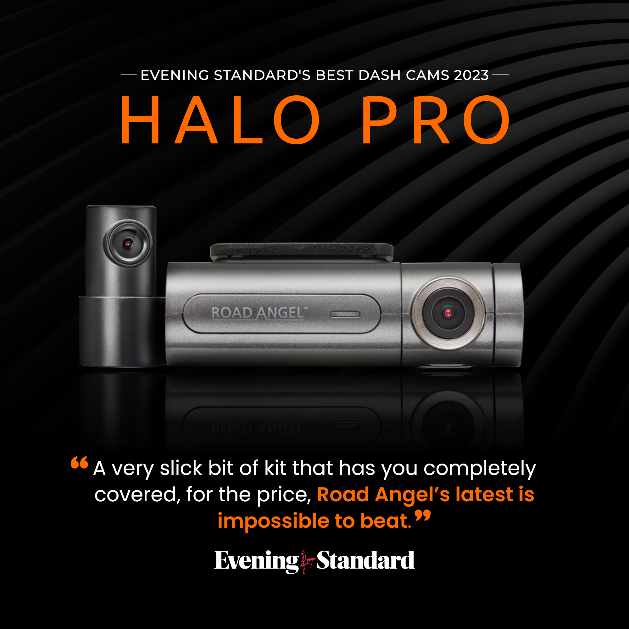Road Angel Halo Pro Front- & Heck-Dashcam mit SD-Karte & Festverdrahtungssatz im Bundle