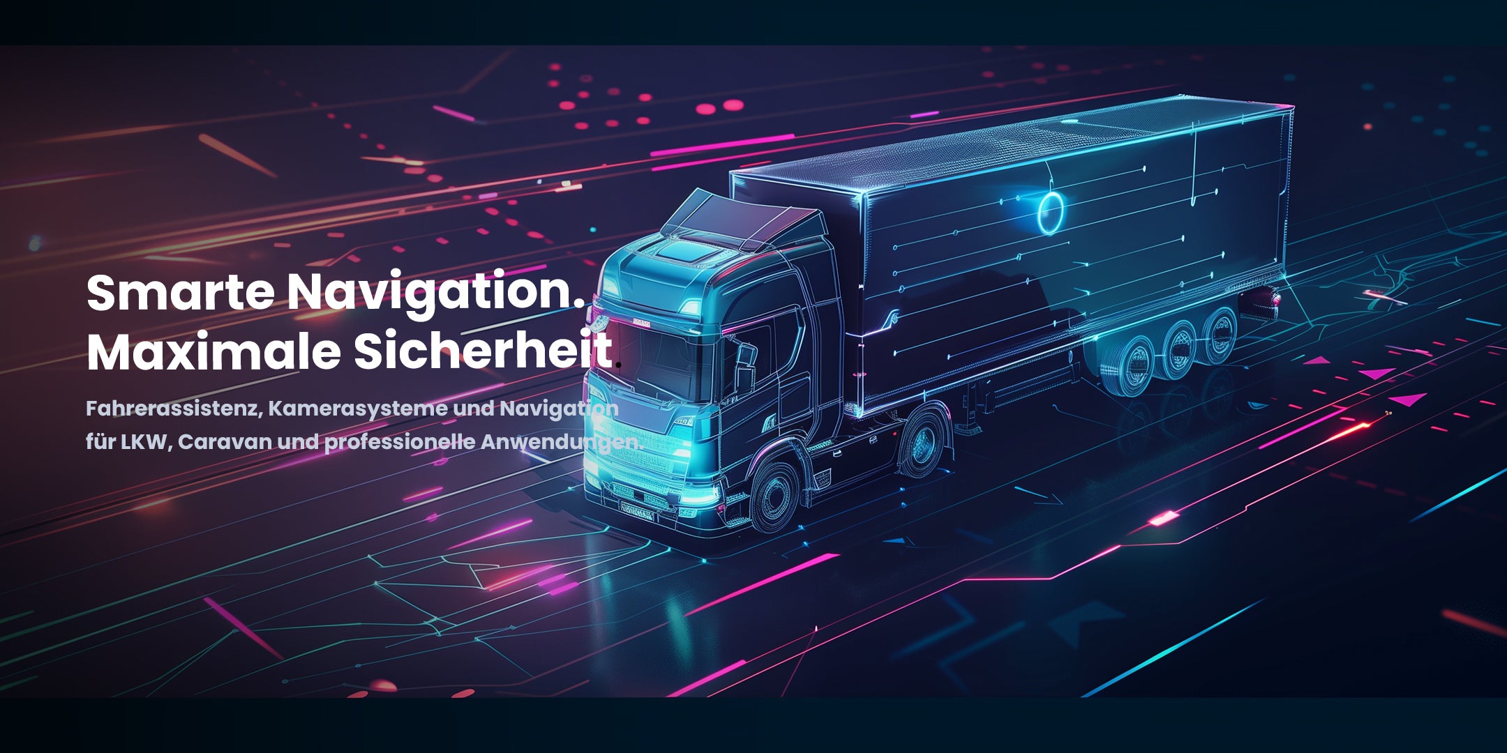 Vernetzter LKW mit GPS-Tracking und digitaler Anzeige – Darstellung eines Blitzerwarners und Tempolimit-Anzeige Systems im Fahrzeug