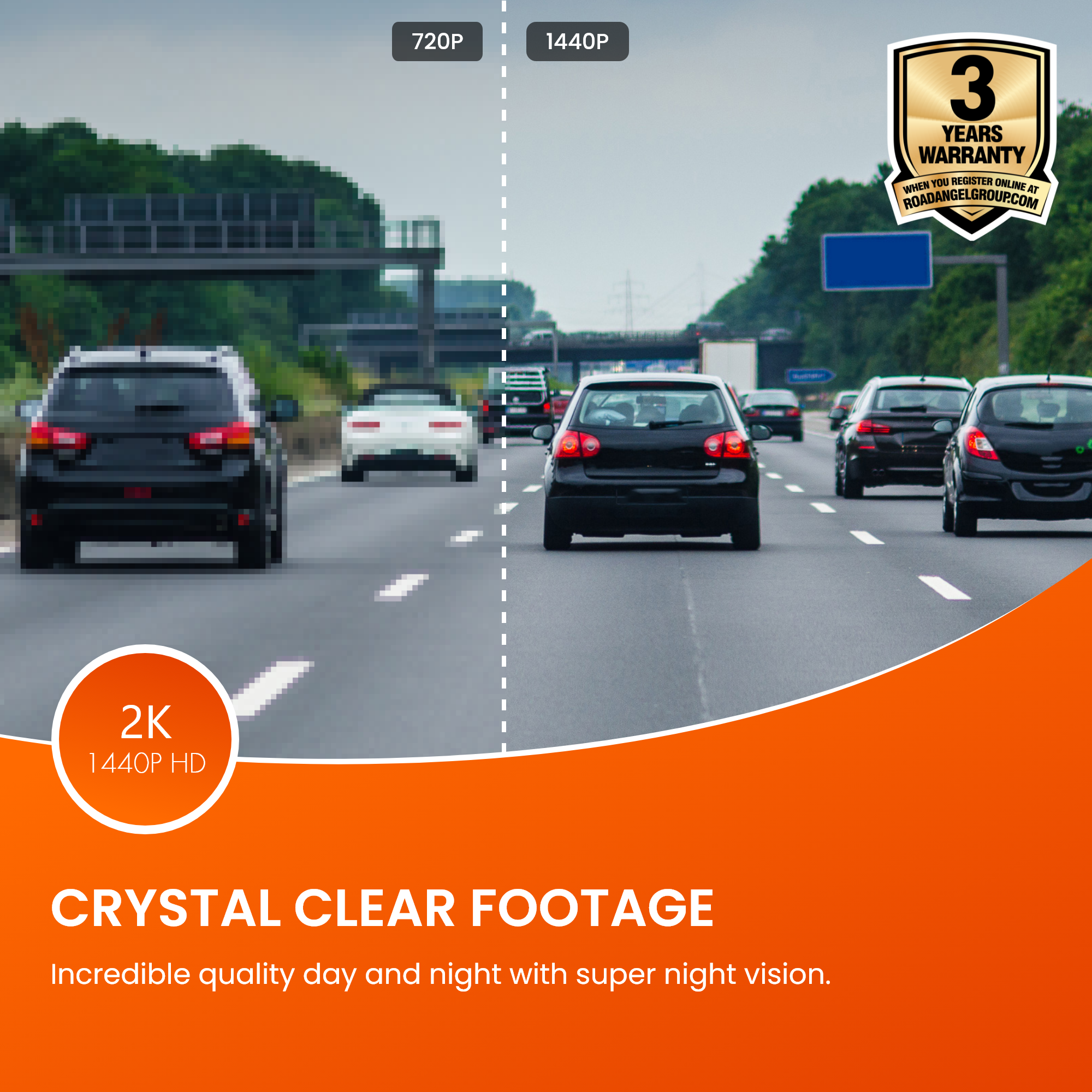 Road Angel Halo Drive 2 2K Kompakt-Dashcam mit SD-Karte & Festverdrahtungssatz im Bundle