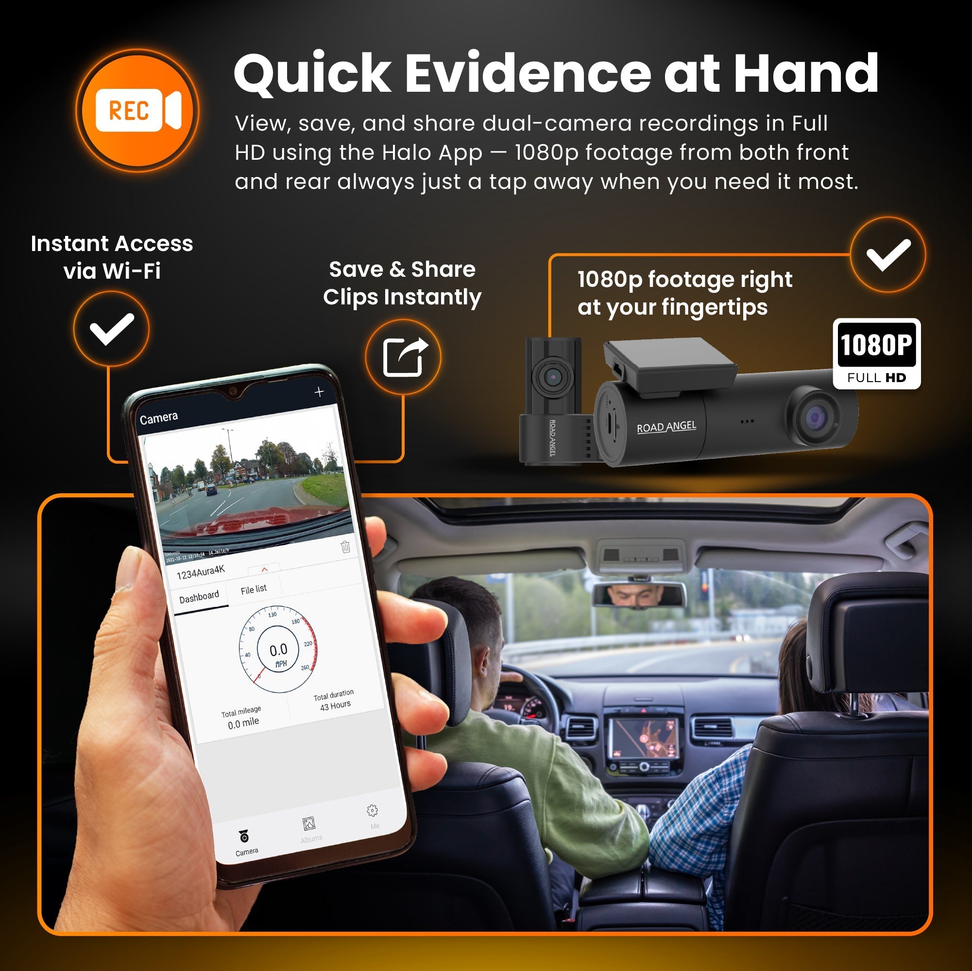 Halo Spark Dual Full HD 1080p Front- & Heck-Dashcam mit Dual-Parkmodus & Wintermodus (USB-C)