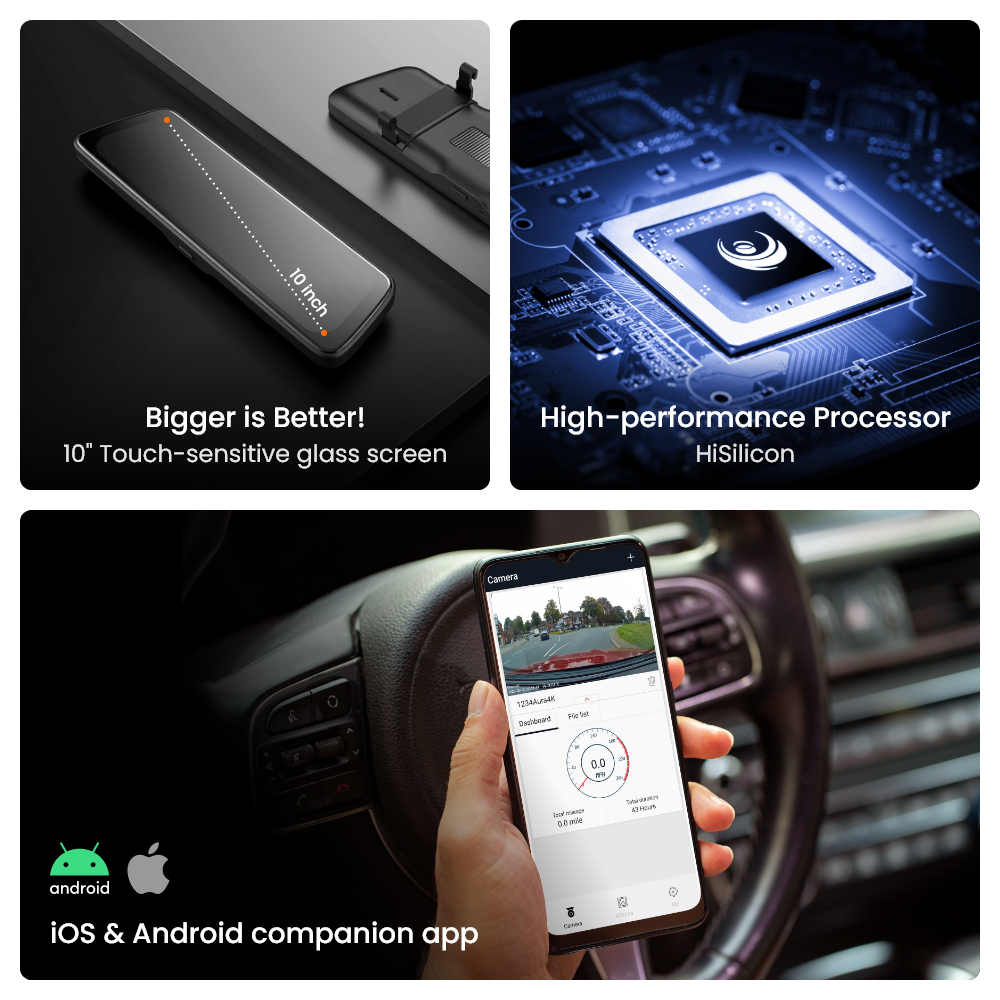 Road Angel Halo View 2 Rückspiegel-Dashcam mit 10-Zoll-Touchscreen & Dual-Parkmodus