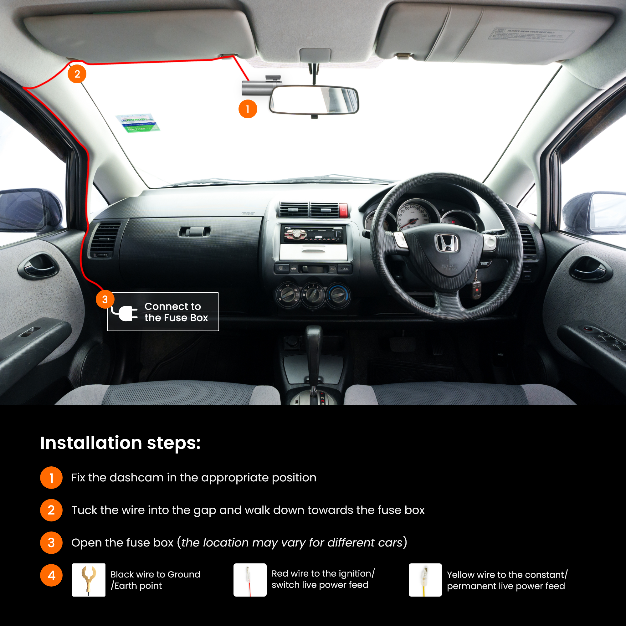 RA7300C – Road Angel Halo Dashcam-Festverdrahtungssatz für Halo Ultra