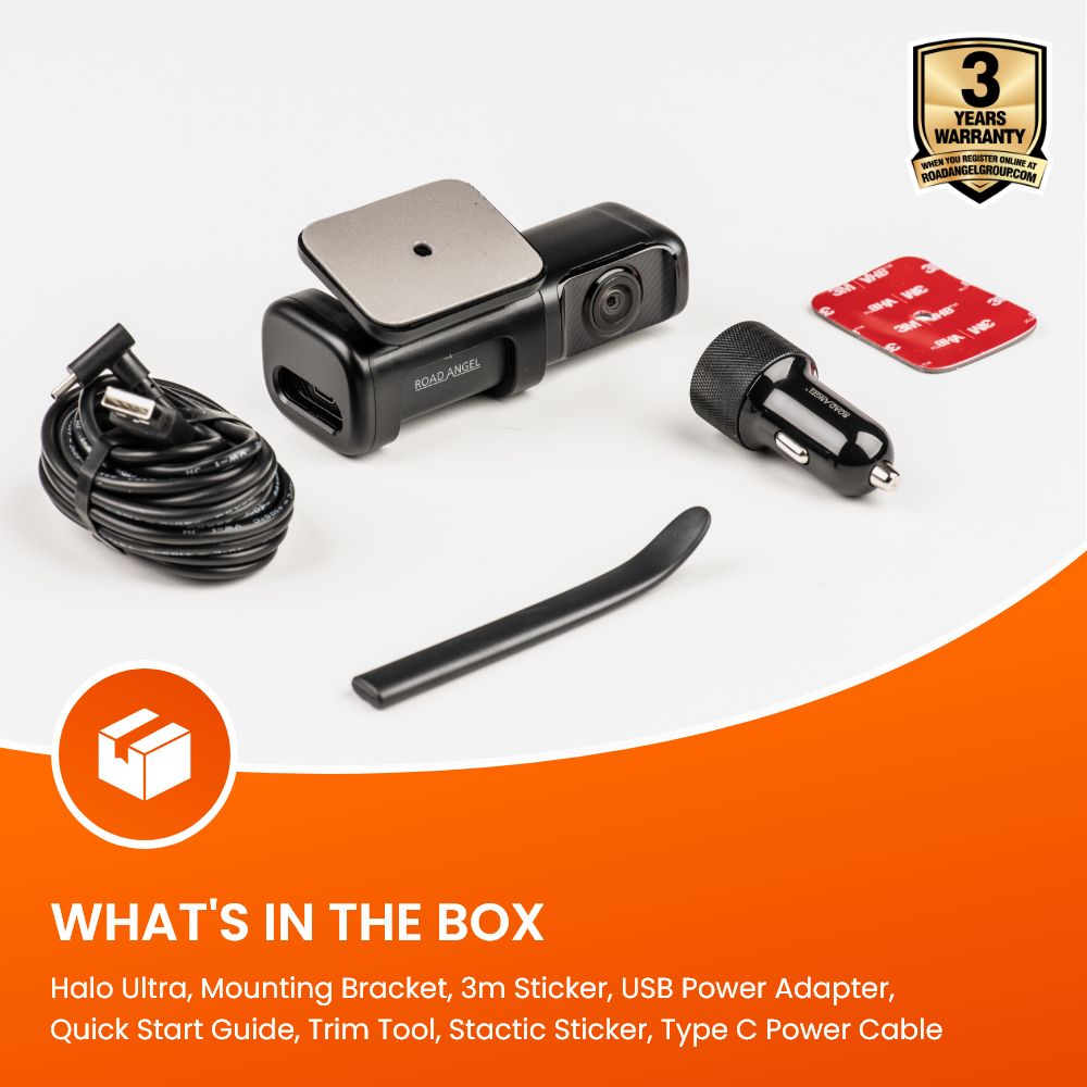 Road Angel Halo Ultra 4K Dashcam mit Festverdrahtungssatz & internem 64-GB-SSD-Speicher