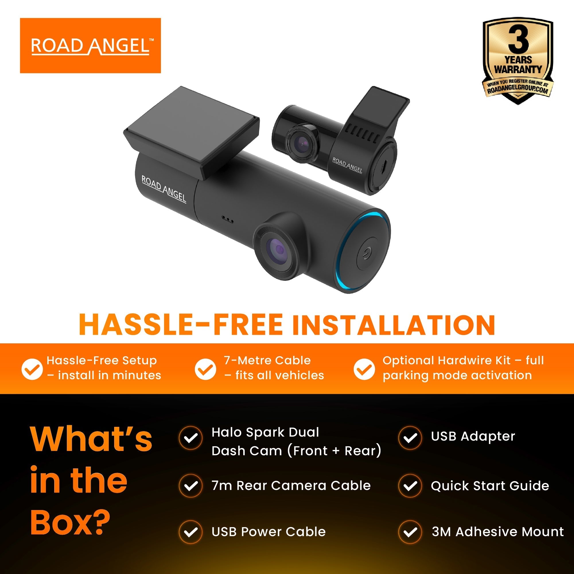 Halo Spark Dual Full HD 1080p Front- & Heck-Dashcam mit Dual-Parkmodus & Wintermodus (USB-C)