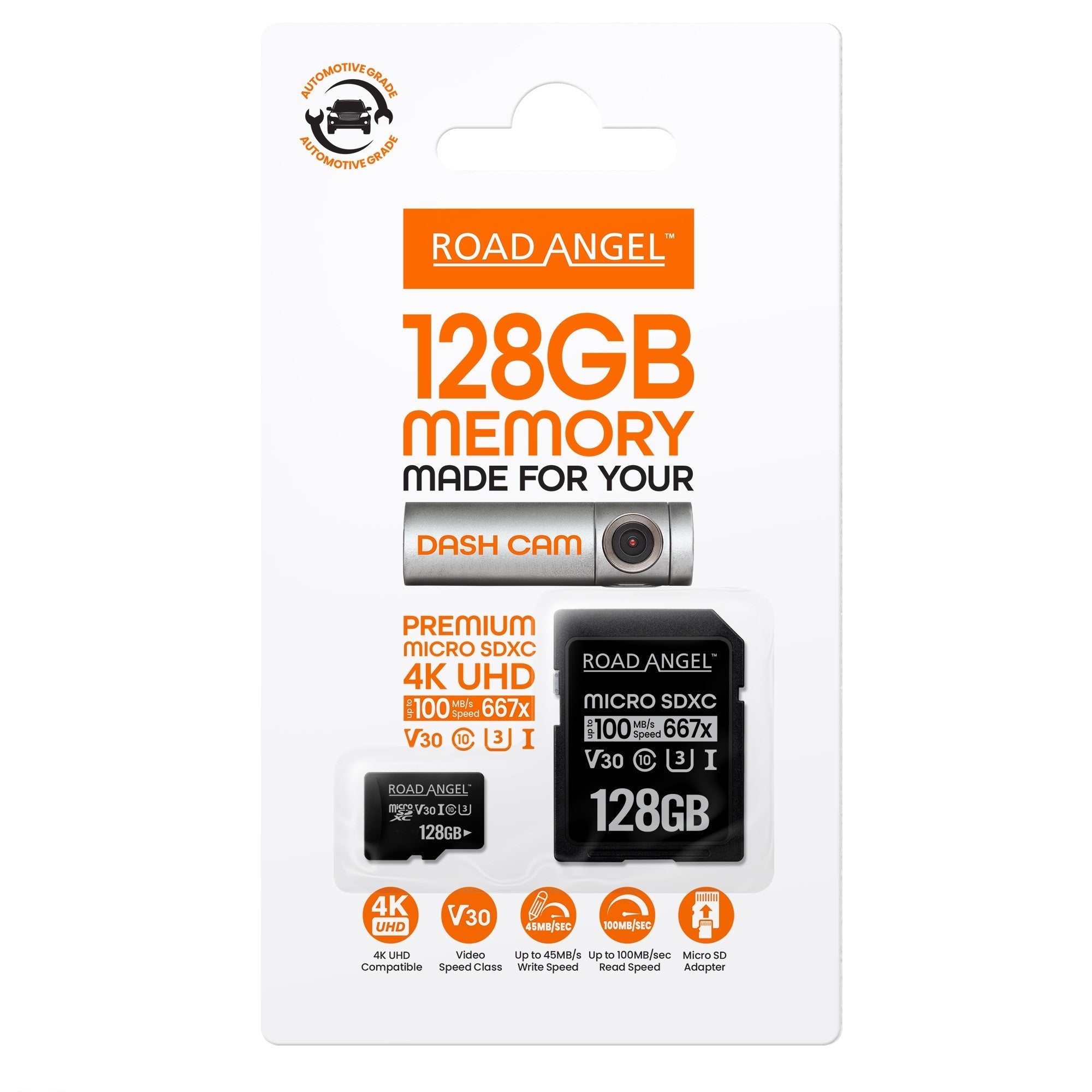 Road Angel SDXC-MicroSD-Karte & Adapter in Automobilqualität – RSD 128 GB