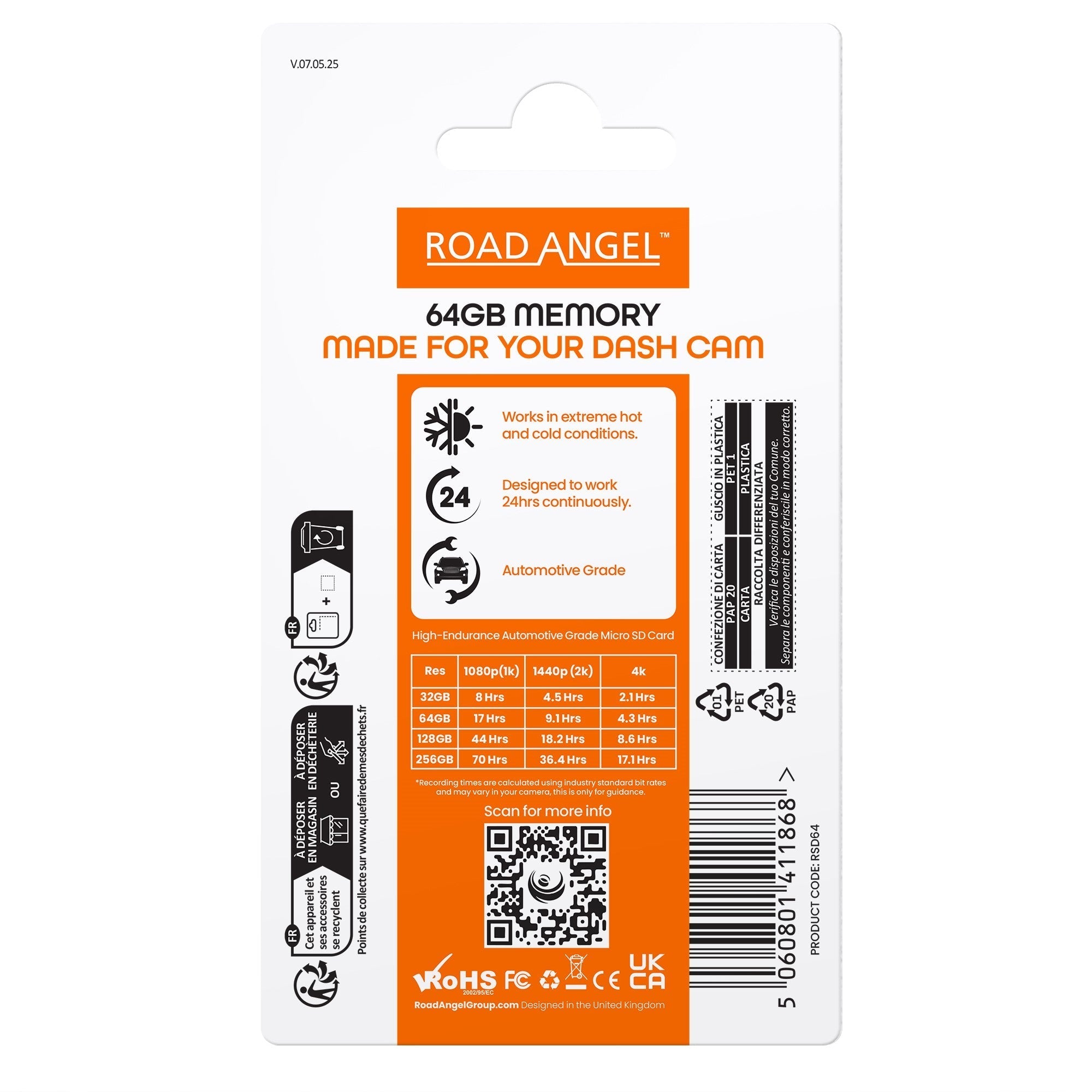 Road Angel SDXC-MicroSD-Karte & Adapter in Automobilqualität – RSD 64 GB