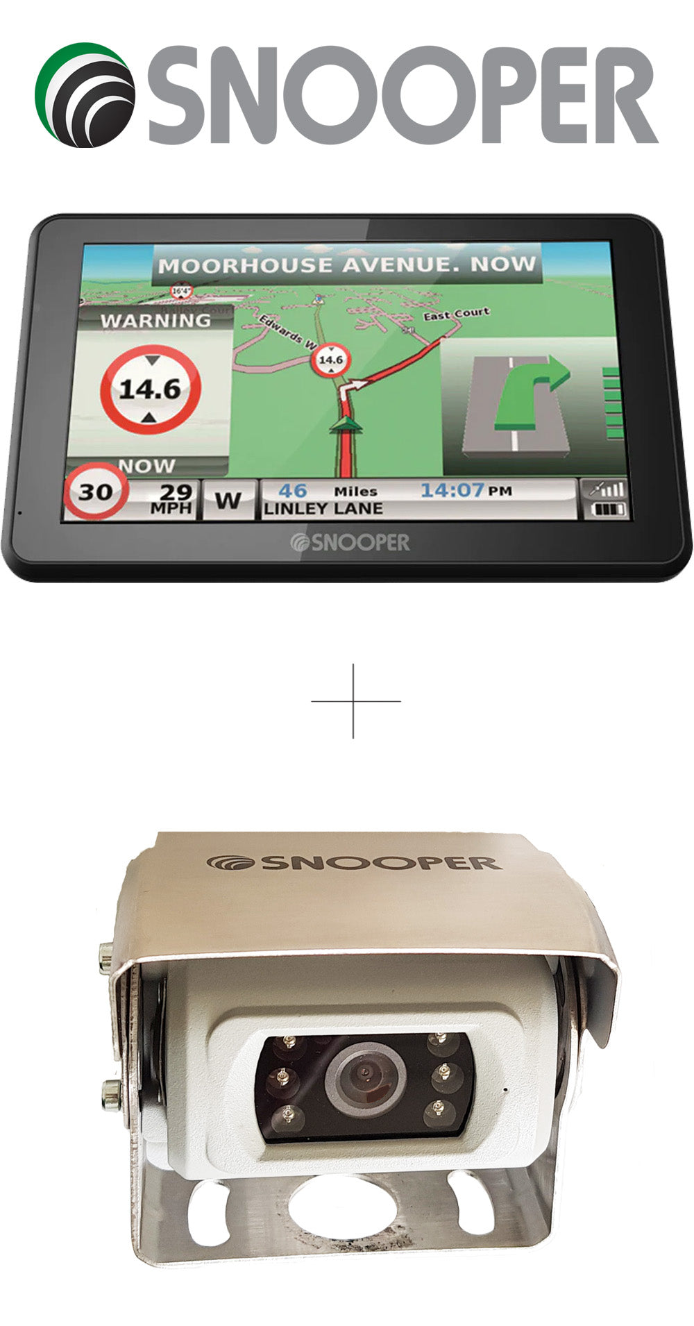 Snooper TRUCKMATE S6900 PRO LKW 7 Zoll Navigationssystem + Snooper RKF-700 feststehend-Rückfahrkamera analog, 700TVL, 125°, 10-32V Art-Nr.: BU-MK12